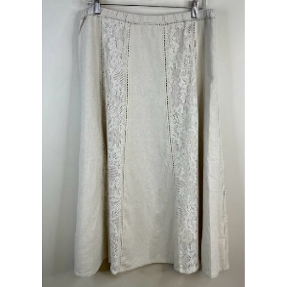 Country Lace Coldwater Creek Linen Blend MIDI Skirt Oatmeal Beige Size PS - Picture 5 of 12